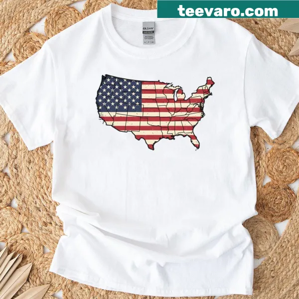 USA map filled with American flag design t-shirt