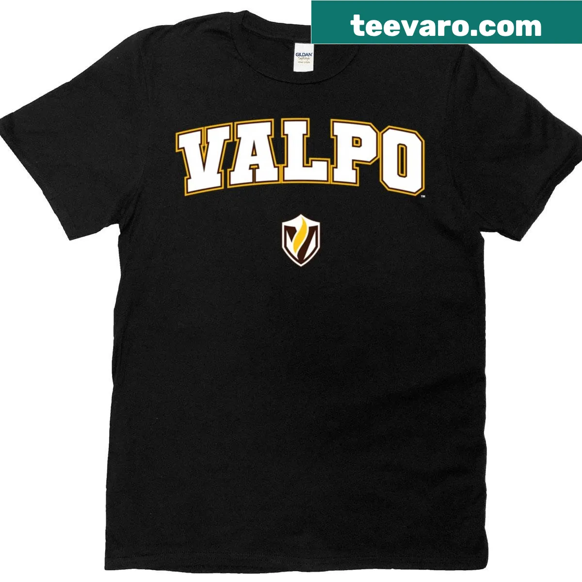 Valparaiso University arch logo on a T-shirt — on a men's t-shirt