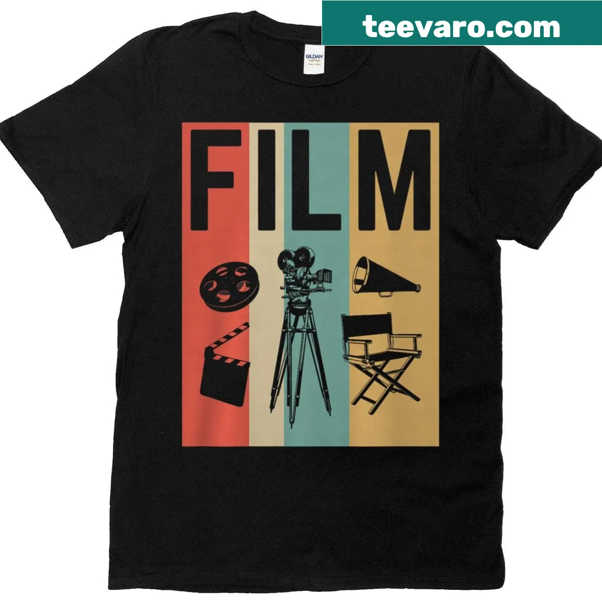 Retro movie maker t-shirt with classic film reel graphics. — on a men's t-shirt