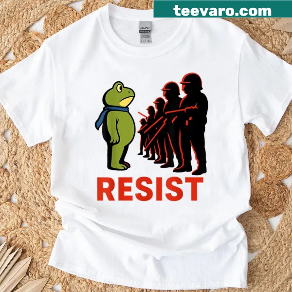 Frog illustration with protest sign on a vintage Portland shirt