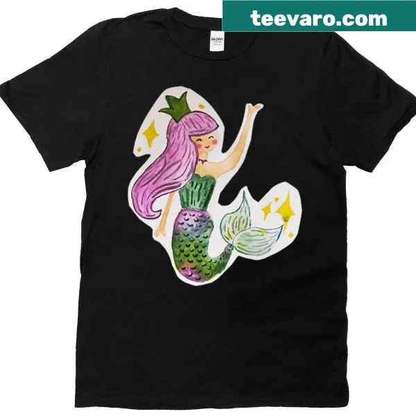 Artistic watercolor design of a mermaid on a T-shirt