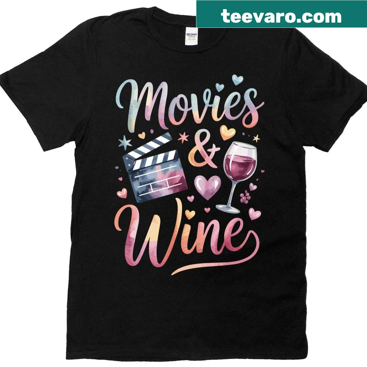 Watercolor design of movies and wine on a casual t-shirt — on a men's t-shirt
