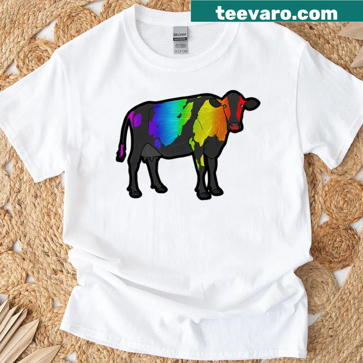 Whimsical cow graphic on a Wild Prism T-shirt — on a men's t-shirt