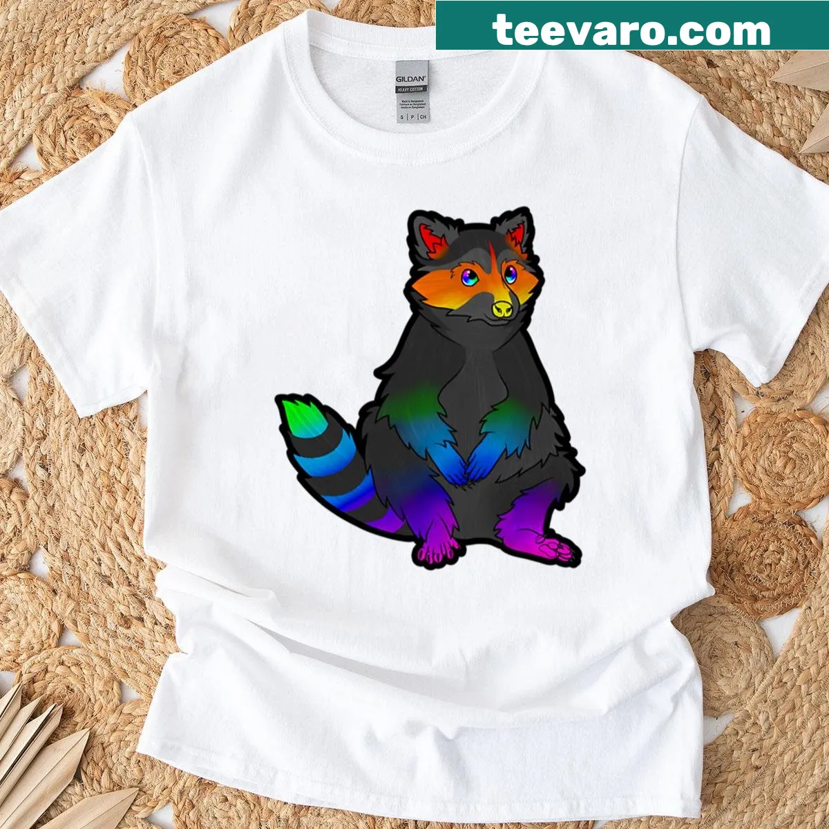 Whimsical T-shirt featuring a playful raccoon graphic — on a men's t-shirt
