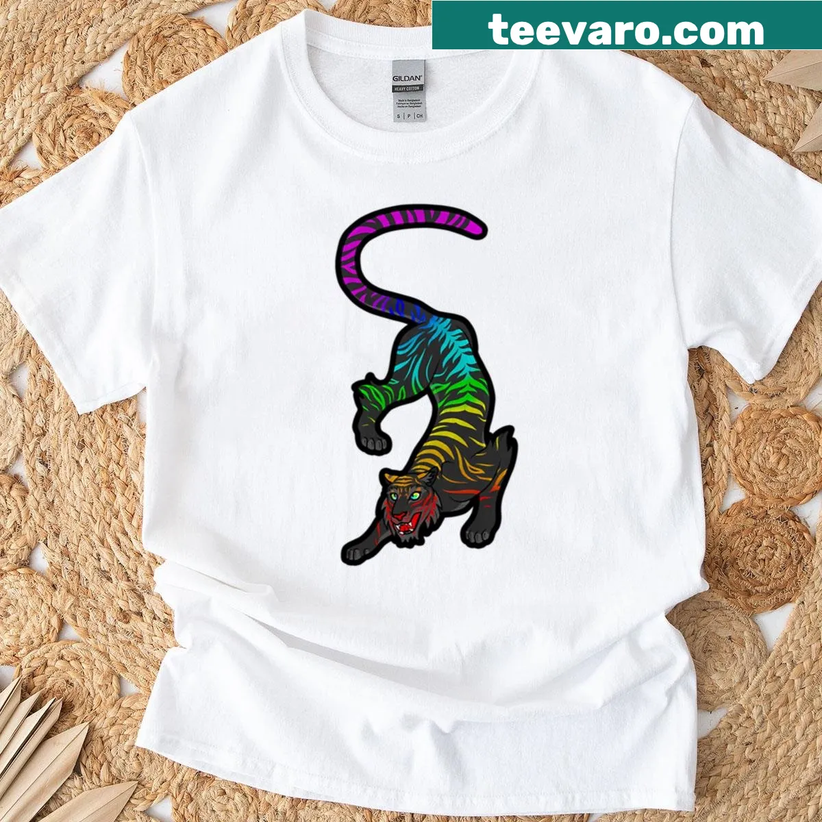 Tiger illustration with a prism design on a T-shirt — on a men's t-shirt