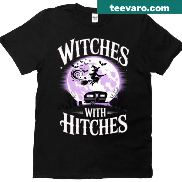 Halloween camping t-shirt featuring a witch's hat and whimsical text