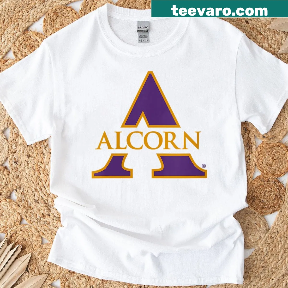 Women's t-shirt featuring Alcorn State University Braves logo — on a men's t-shirt