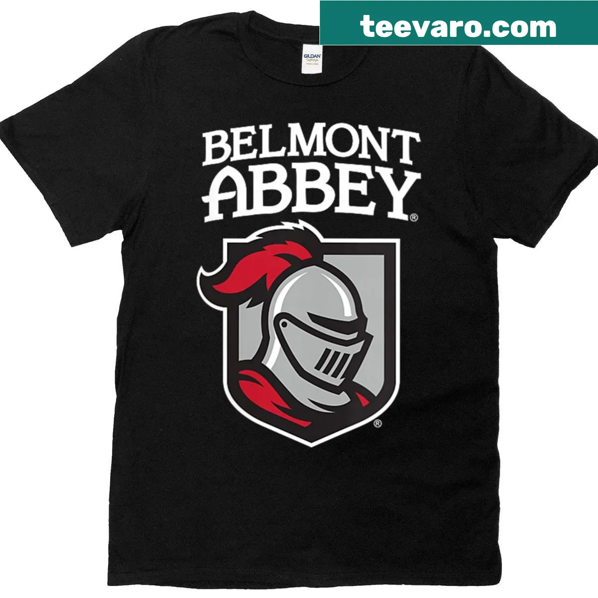 Belmont Abbey College Crusaders logo T-shirt for women — on a men's t-shirt