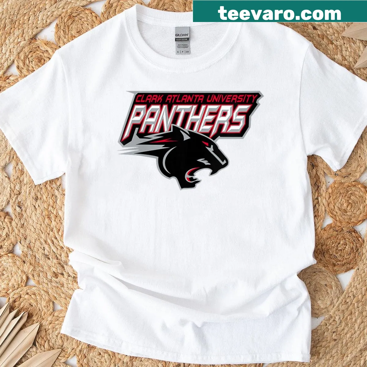 Clark Atlanta University Panthers logo on a T-shirt for women — on a men's t-shirt