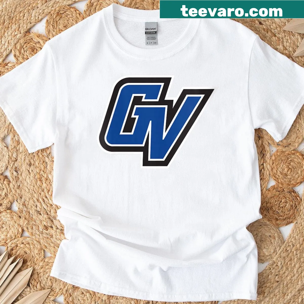 GVSU Lakers primary logo printed on a women's t-shirt — on a men's t-shirt