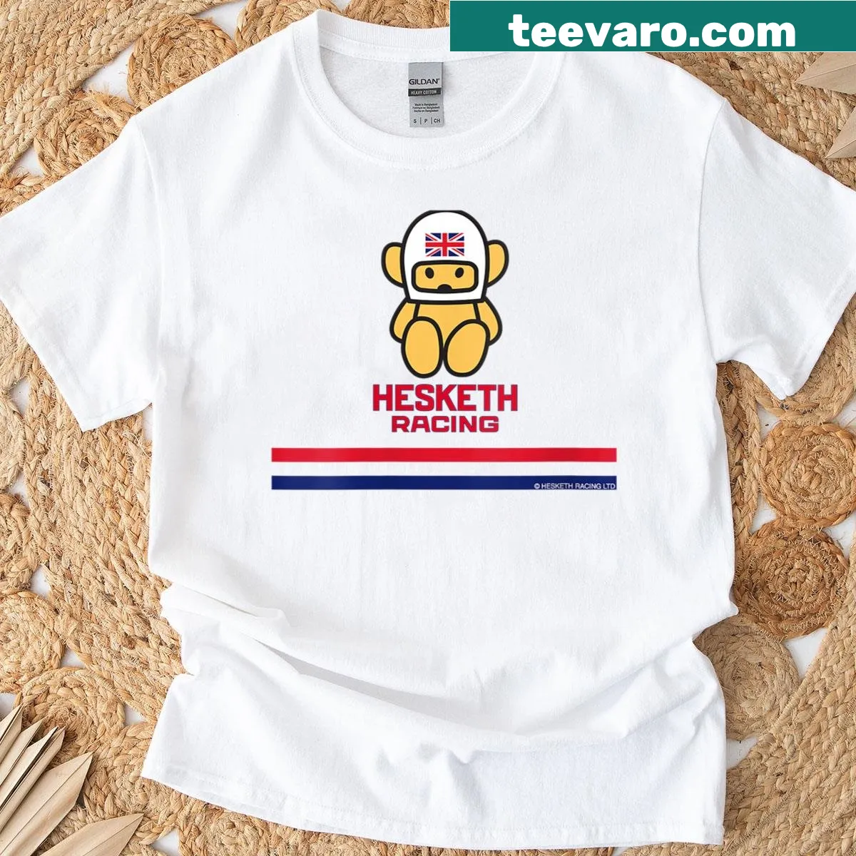 Retro Hesketh Racing logo tee for women with stripes — on a men's t-shirt
