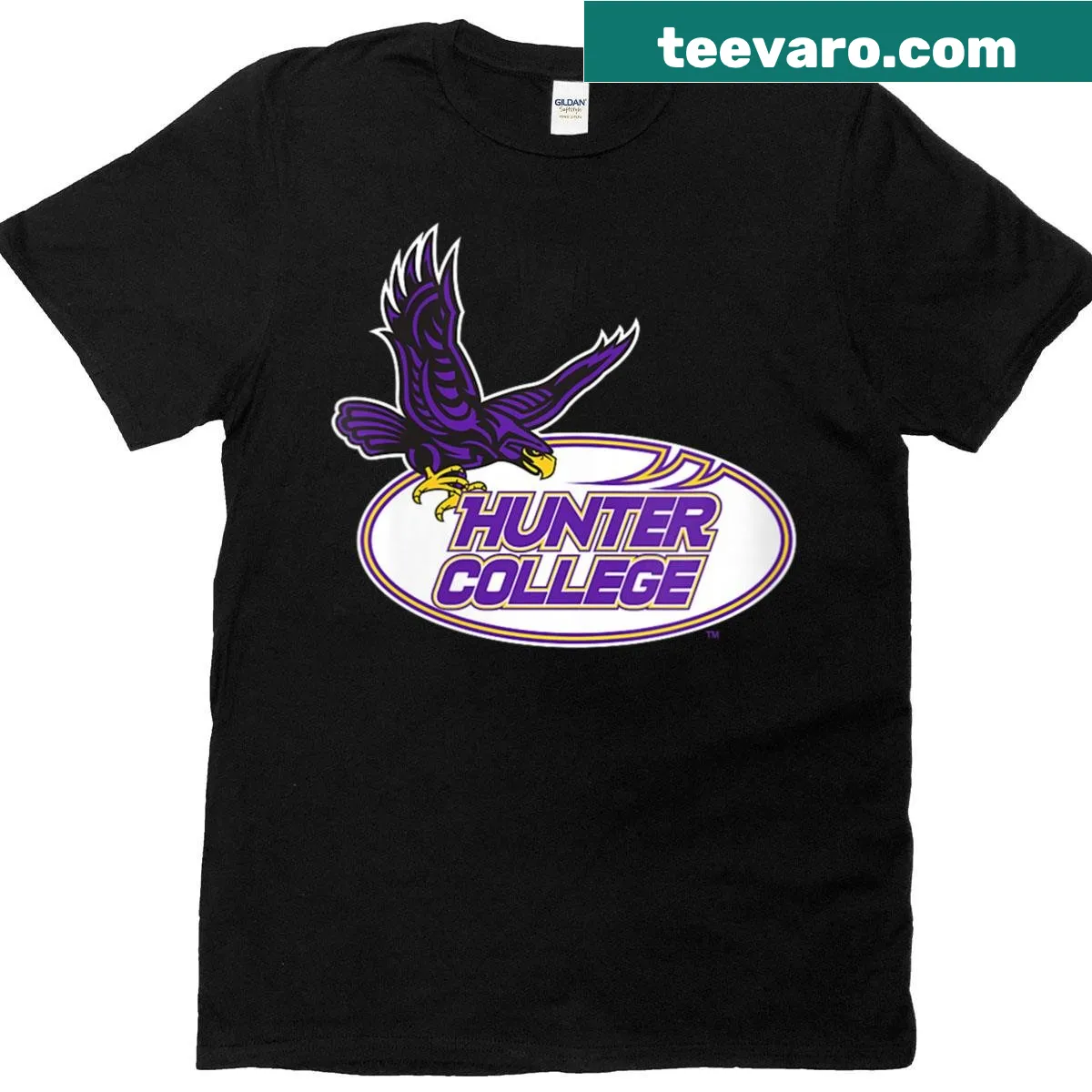 Hunter College Hawks logo printed on T-shirt — on a men's t-shirt