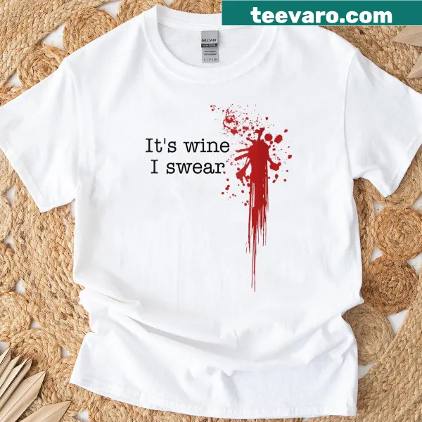 Funny horror movie t-shirt with wine theme text