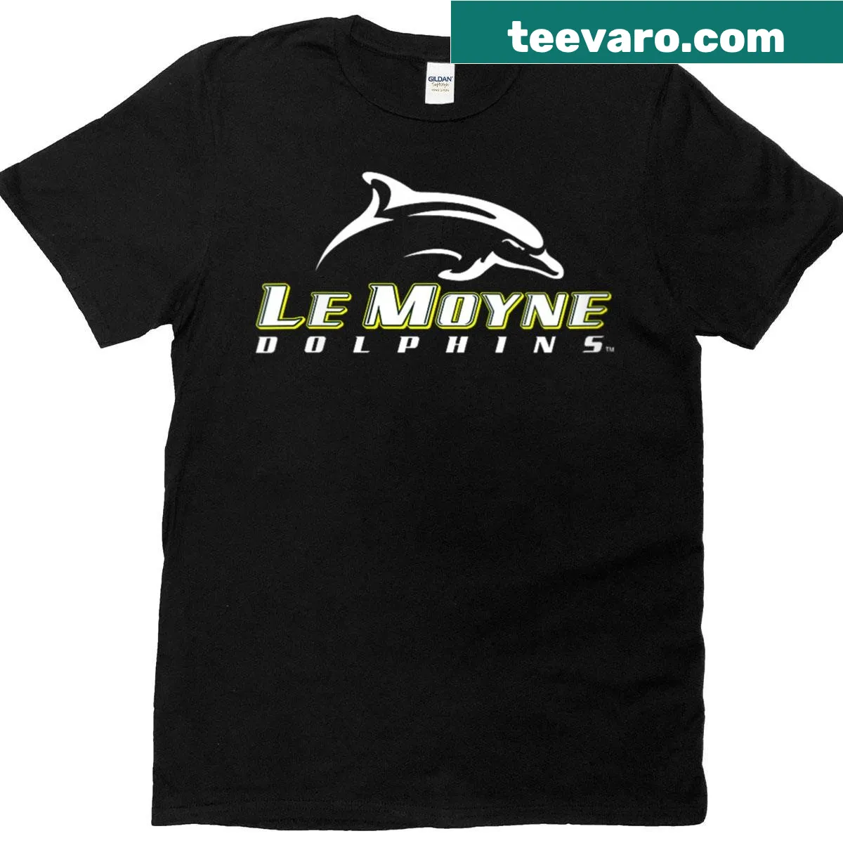 Le Moyne College Dolphins logo T-shirt for students and fans — on a men's t-shirt