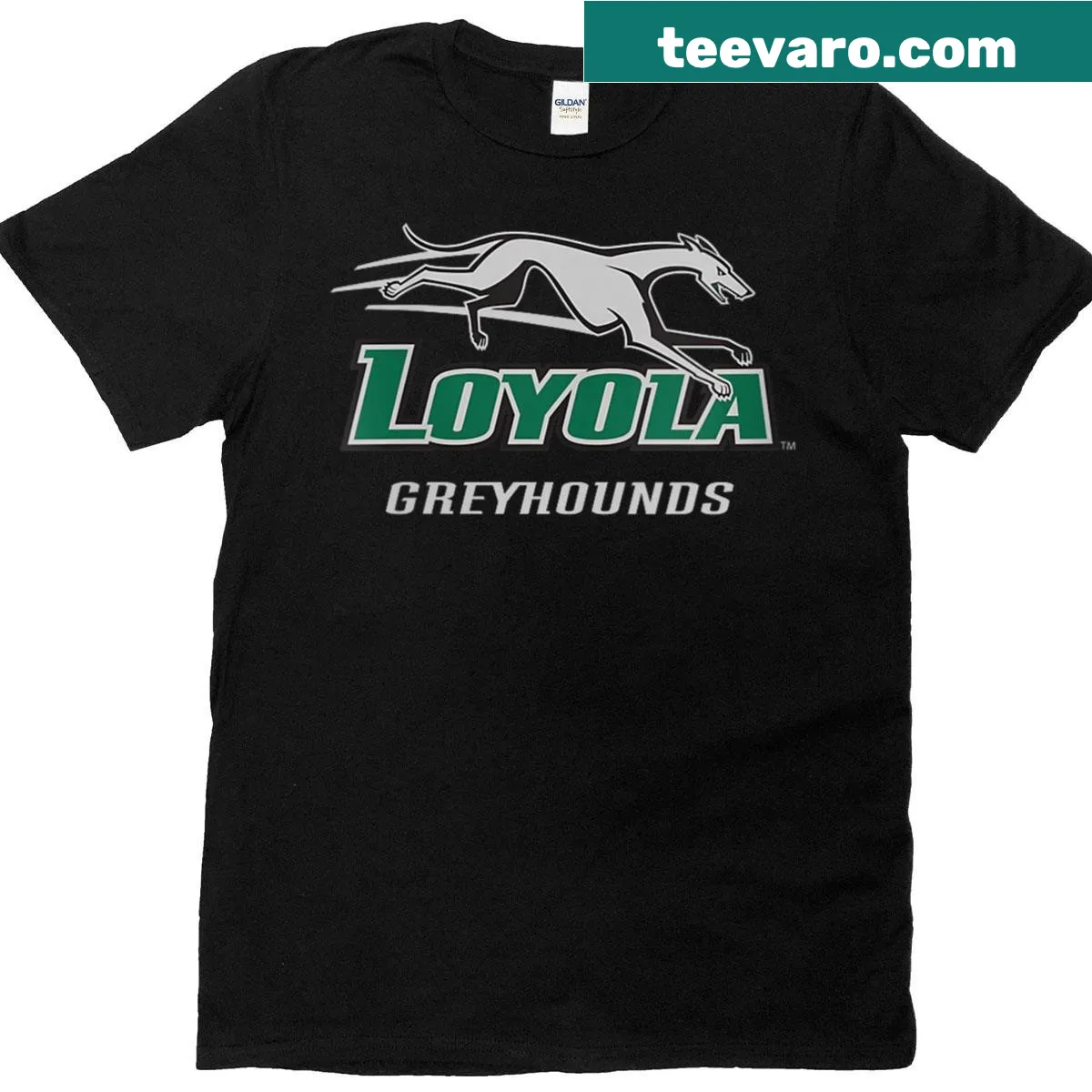 Loyola University Maryland Greyhounds logo T-shirt for women. — on a men's t-shirt