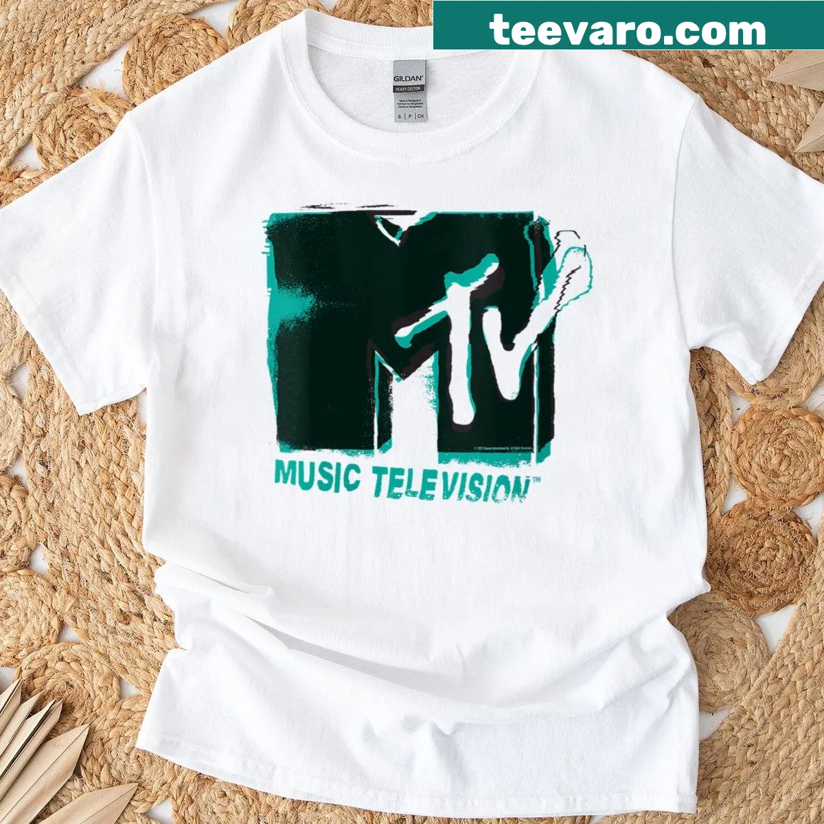Retro MTV logo on a T-shirt with a glitch effect for women — on a men's t-shirt