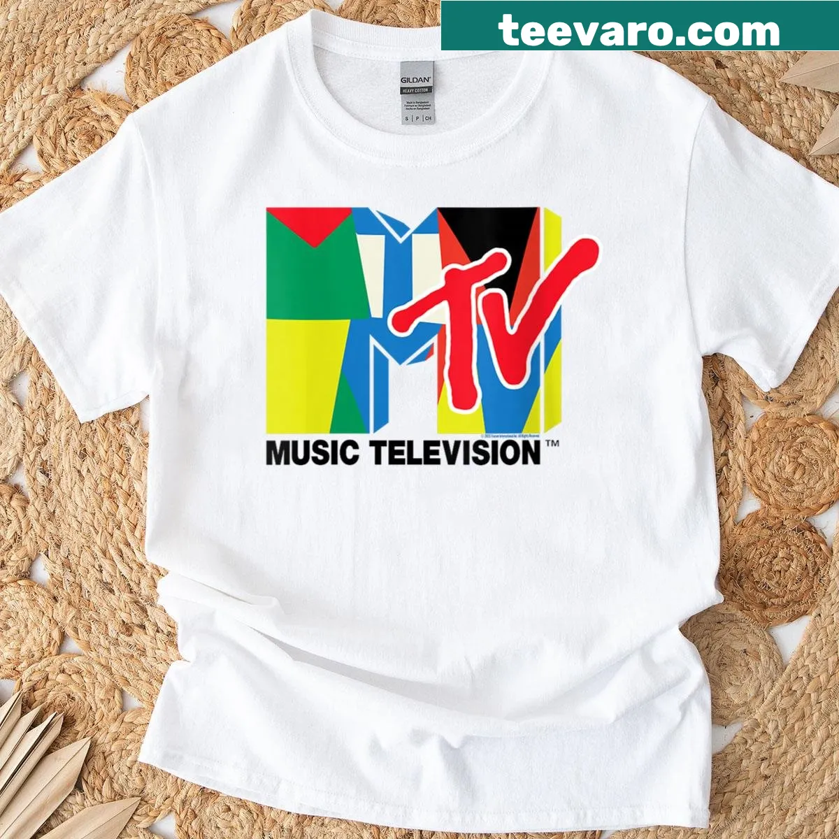 90s cubism art MTV logo T-shirt for women — on a men's t-shirt