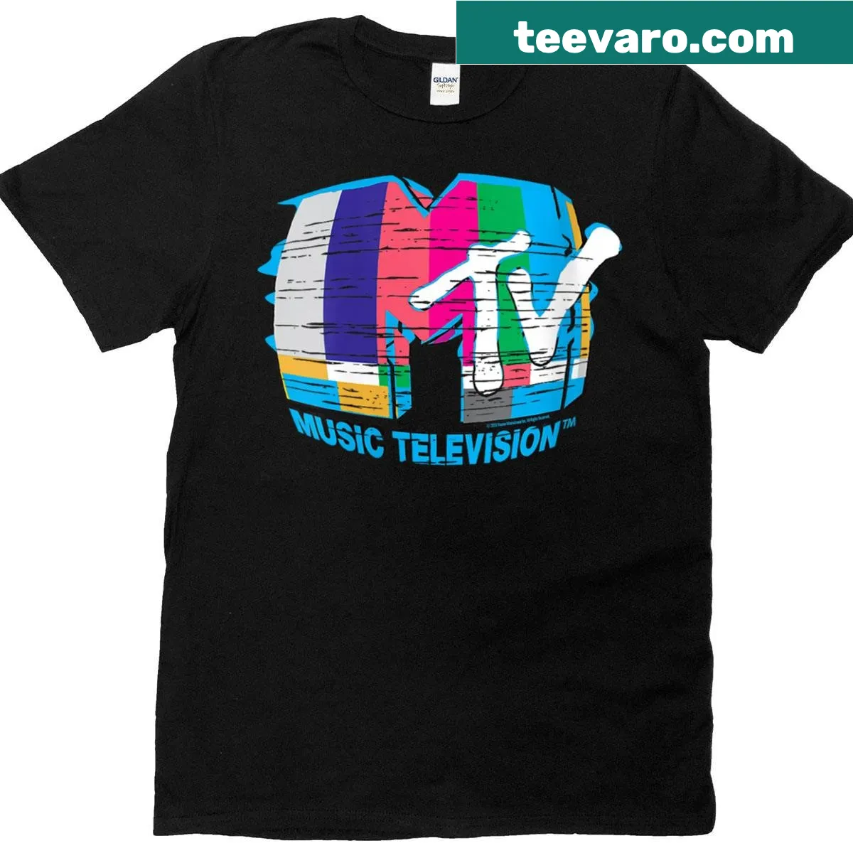 Vintage MTV logo in a distressed style on women's t-shirt — on a men's t-shirt