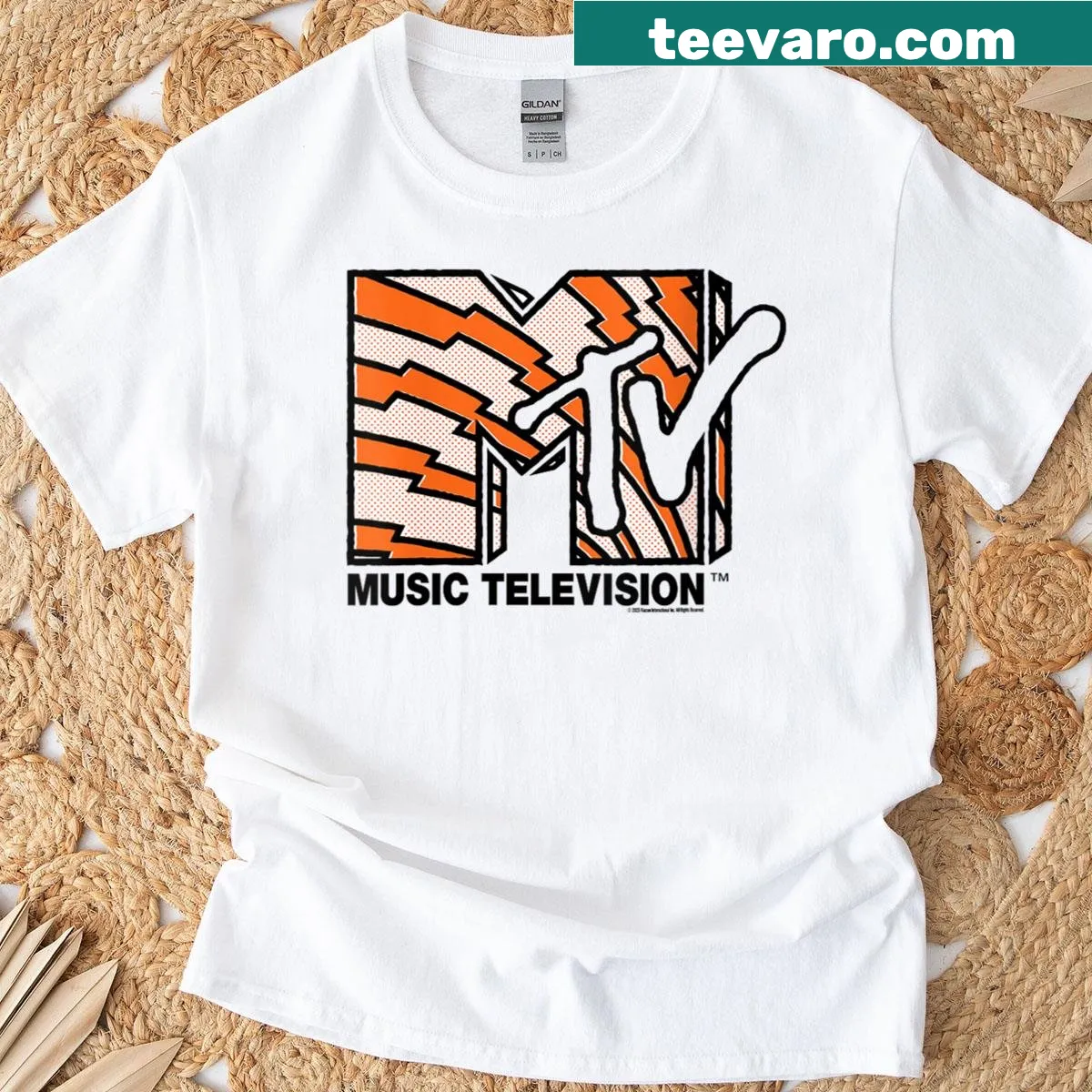 Retro MTV logo printed on a women's pop art T-shirt — on a men's t-shirt