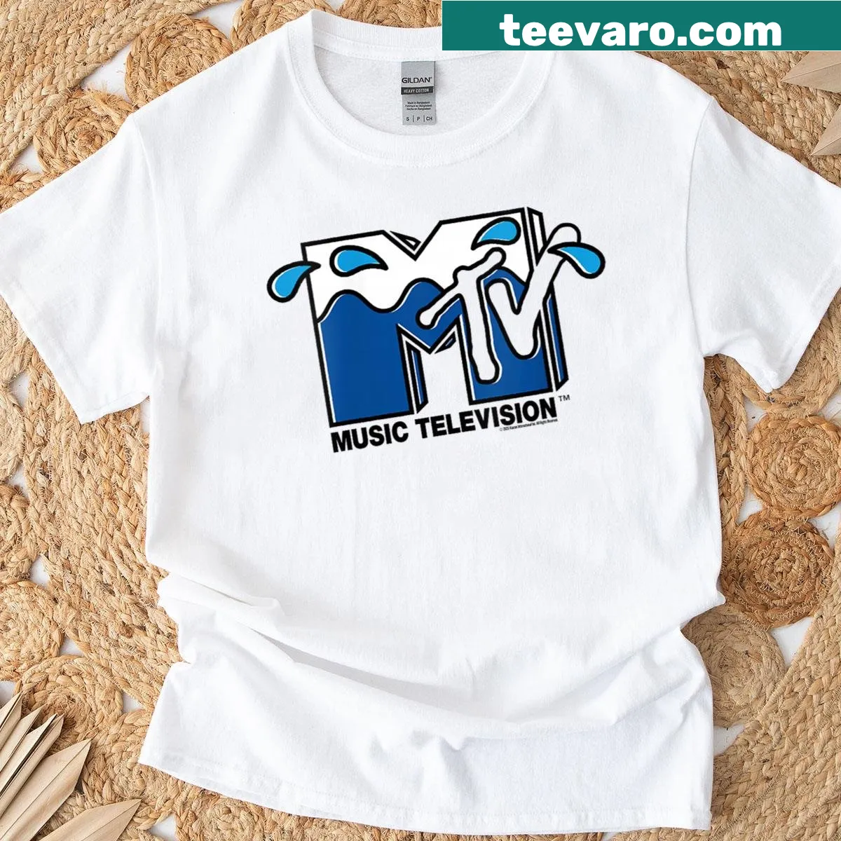 Retro MTV logo T-shirt in pop art style — on a men's t-shirt