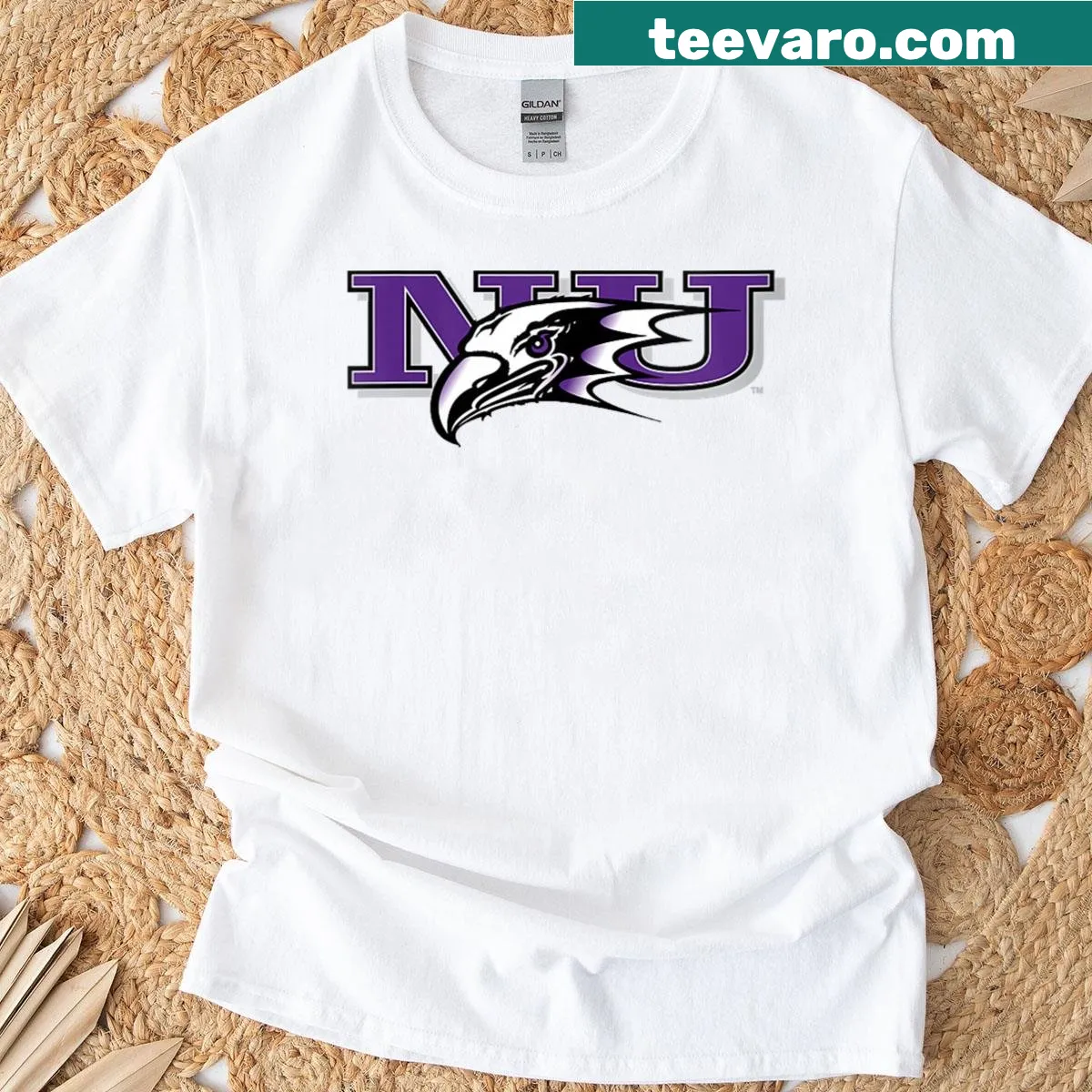 Niagara University Purple Eagles logo t-shirt for women — on a men's t-shirt