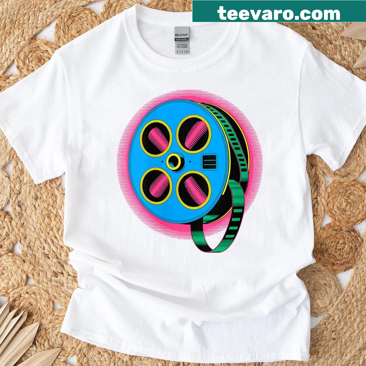 Vintage film projector design on T-shirt — on a men's t-shirt