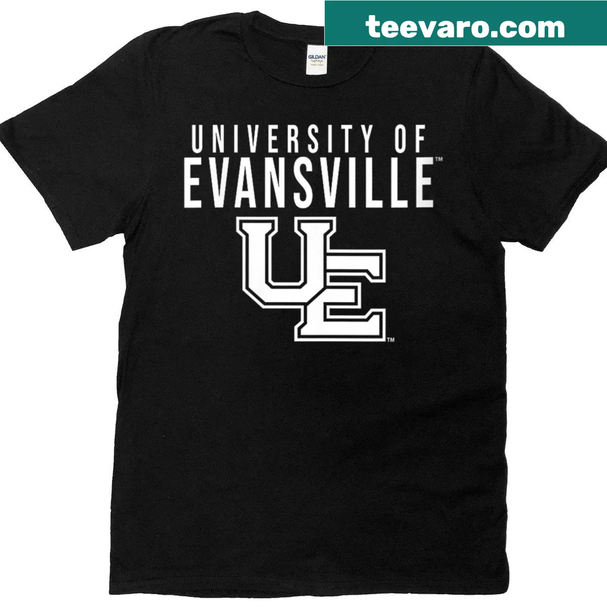University of Evansville Purple Aces primary logo T-shirt — on a men's t-shirt