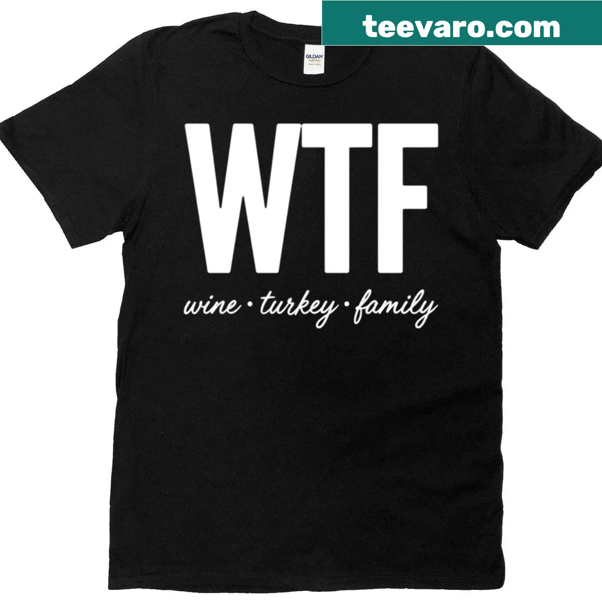 Funny Thanksgiving shirt with wine, turkey, and humorous text — on a men's t-shirt