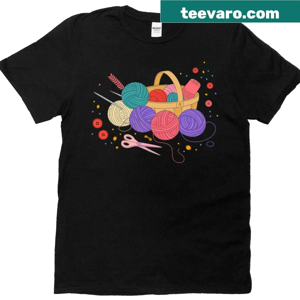 Yarn basket illustration for crafters on a t-shirt. — on a men's t-shirt