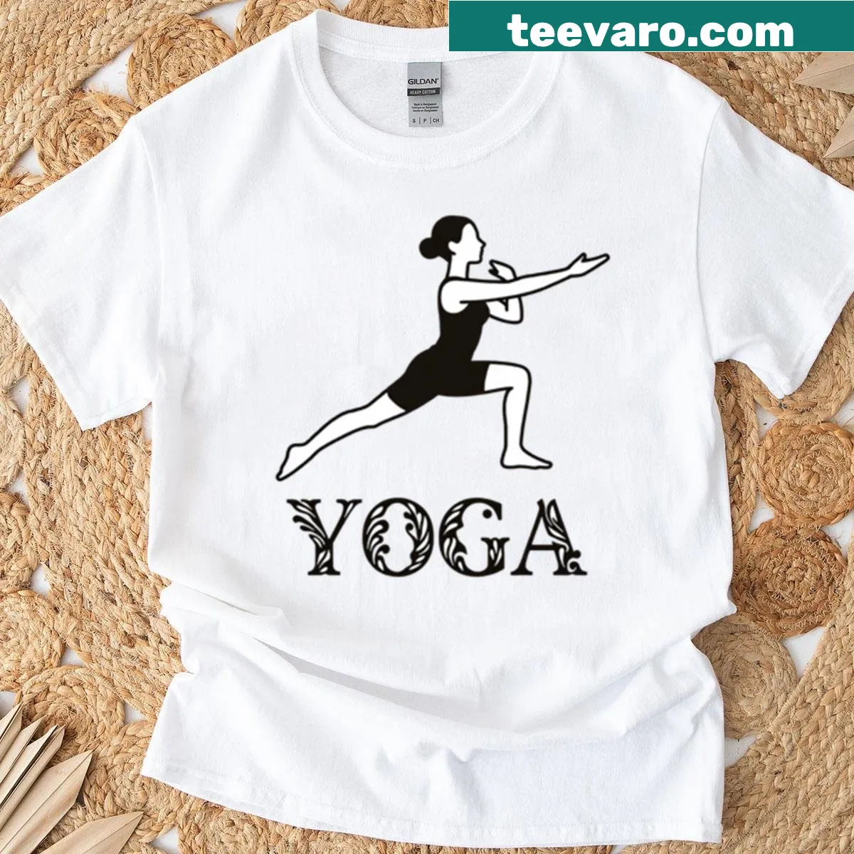 Stylish yoga logo t-shirt — on a men's t-shirt