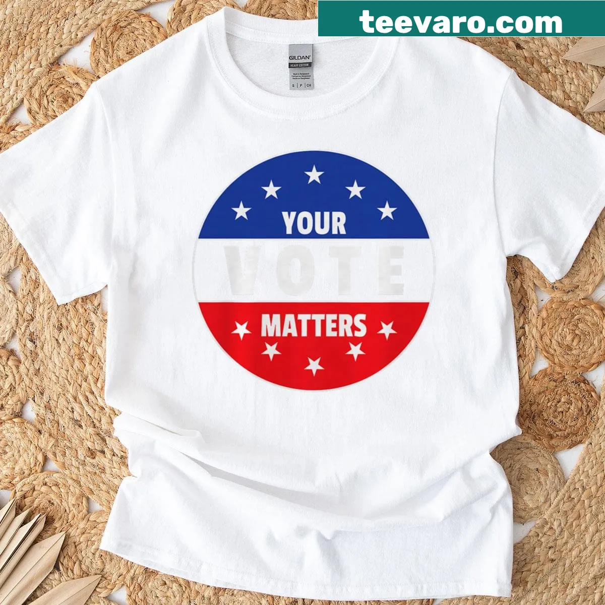 Patriotic tee with text 'Your Vote Matters' — on a men's t-shirt