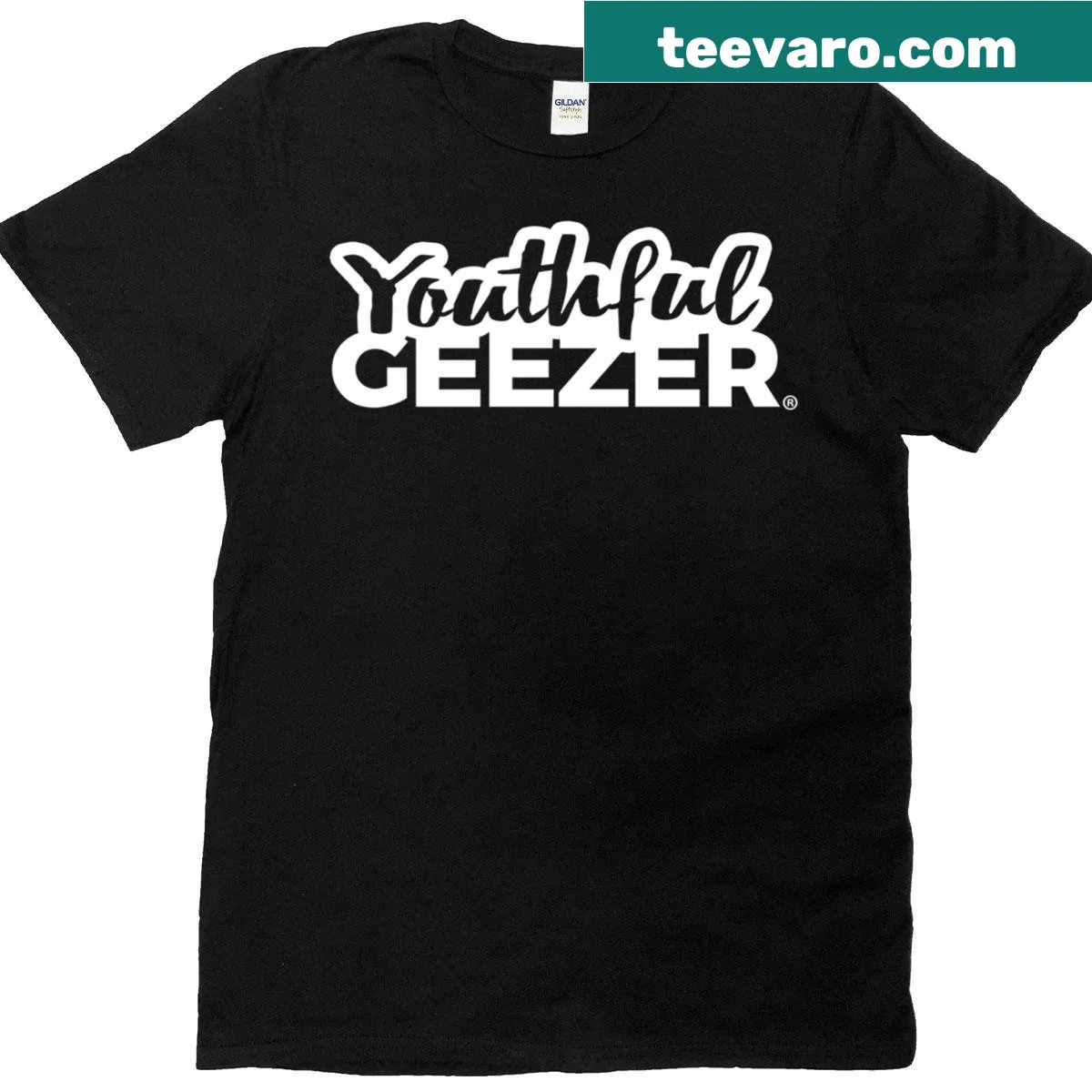 Youthful Geezer brand logo graphic t-shirt for men — on a men's t-shirt