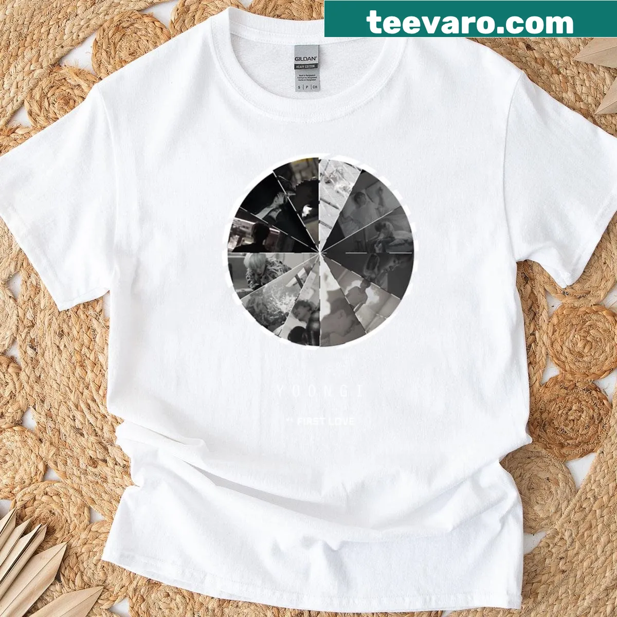 Oversized t-shirt with a design celebrating first love — on a men's t-shirt