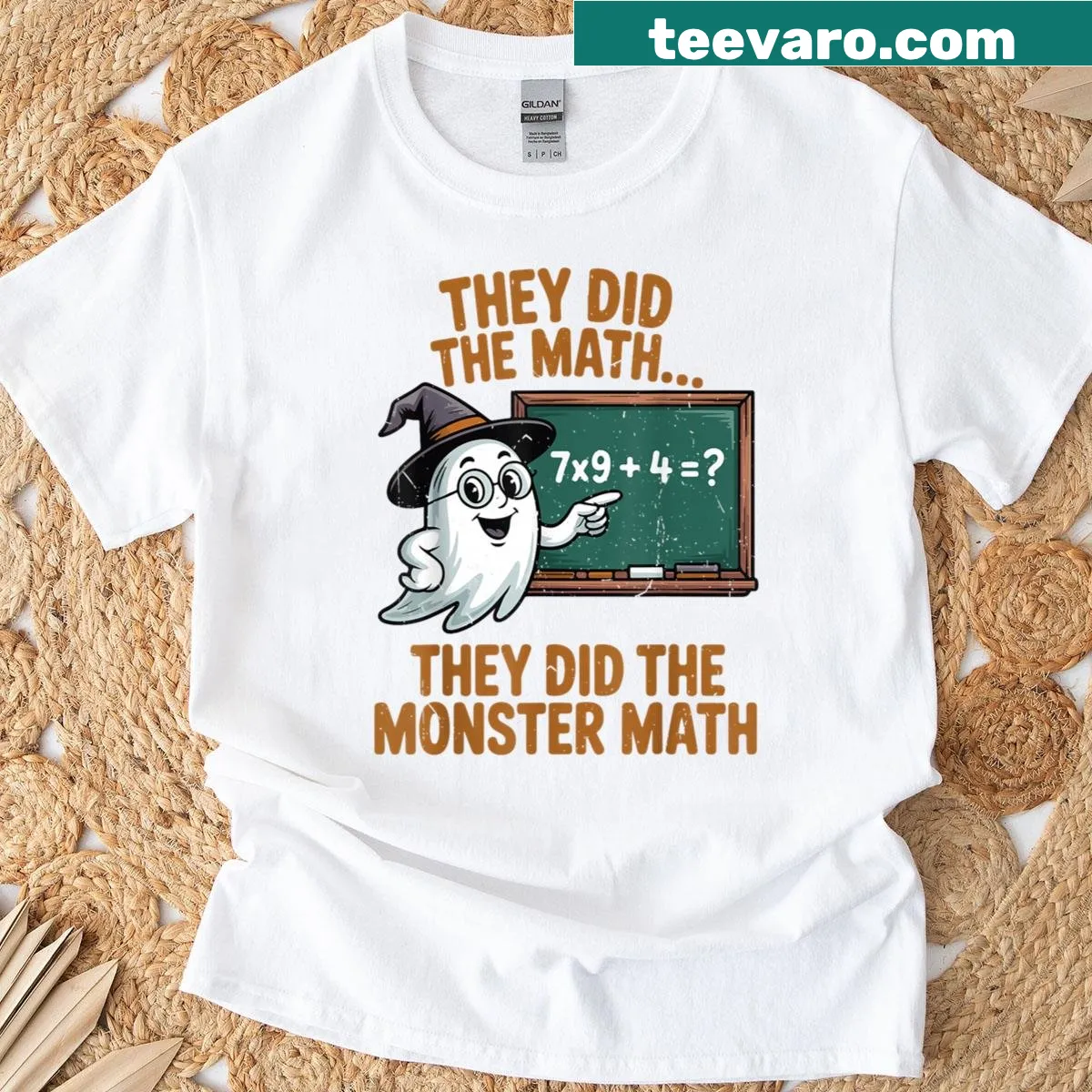 Funny teacher Halloween t-shirt with Monster Math design — on a men's t-shirt