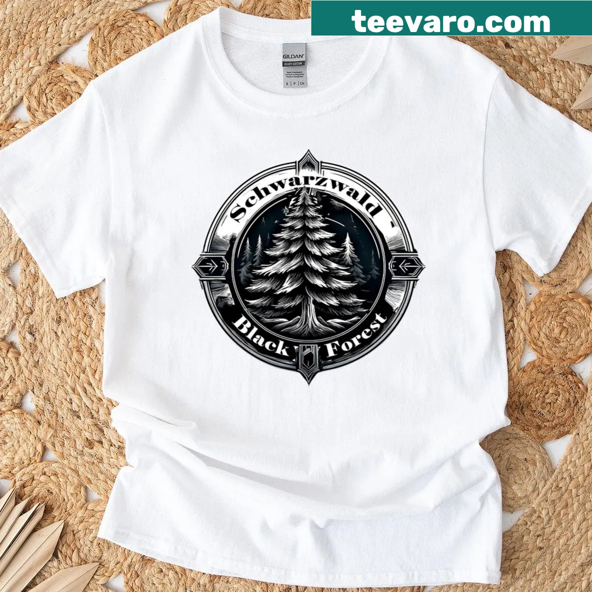 Logo design inspired by the Black Forest on a T-shirt — on a men's t-shirt