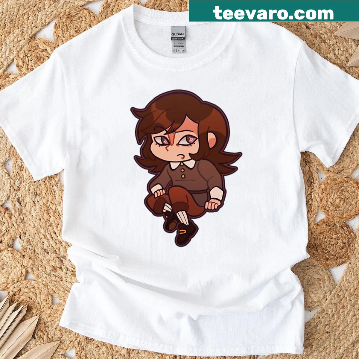 Illustration of Abbadon in red on a fantasy-themed T-shirt — on a men's t-shirt