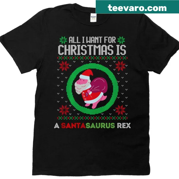 Cute Santasaurus Rex cartoon Christmas t-shirt for kids