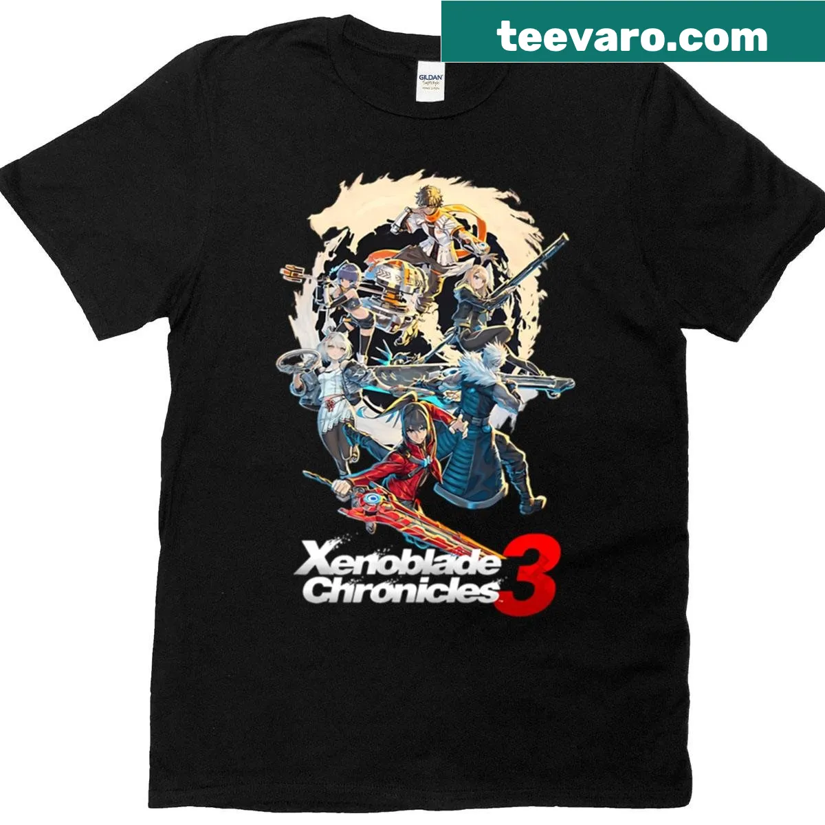 T-shirt celebrating the timeline of Xenoblade gaming series — on a men's t-shirt