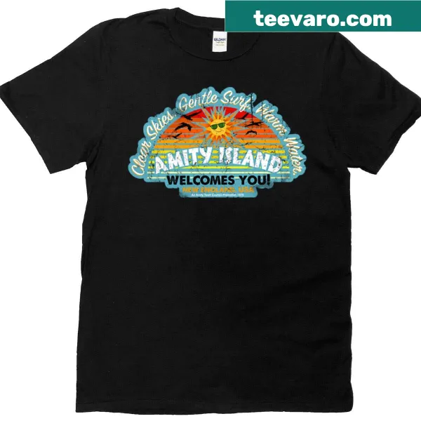 Amity Island themed t-shirt featuring a beach graphic