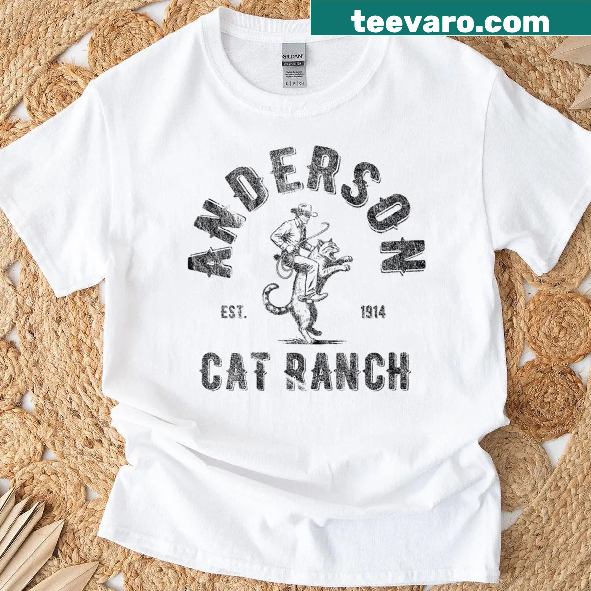Playful cartoon T-shirt featuring cows in rodeo attire — on a men's t-shirt