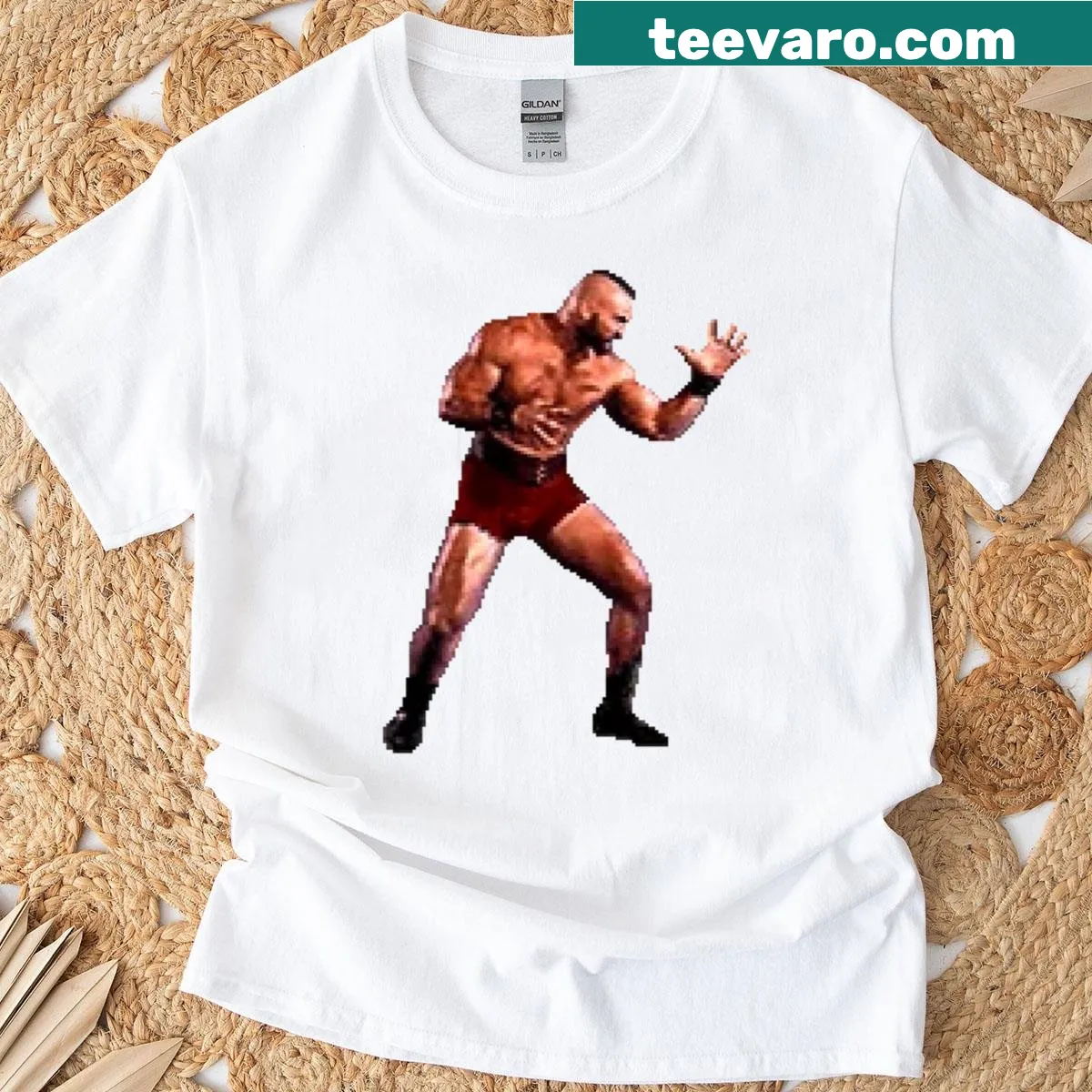Andrew Zangief stance graphic on t-shirt — on a men's t-shirt