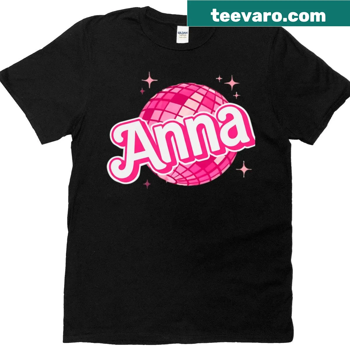 Playful T-shirt featuring the name Anna integrated with a disco ball — on a men's t-shirt