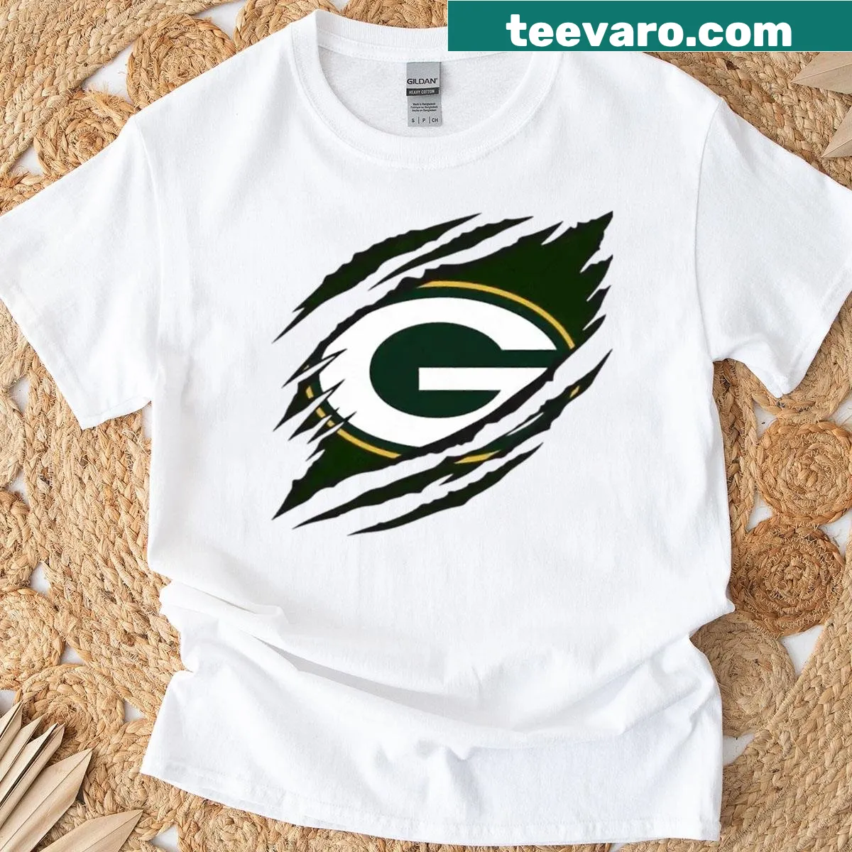 Green Bay Packers illustrated graphic t-shirt — on a men's t-shirt