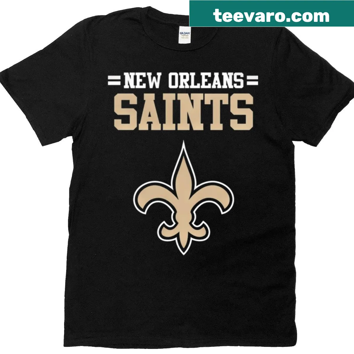 Boxy T-shirt featuring the New Orleans Saints logo — on a men's t-shirt