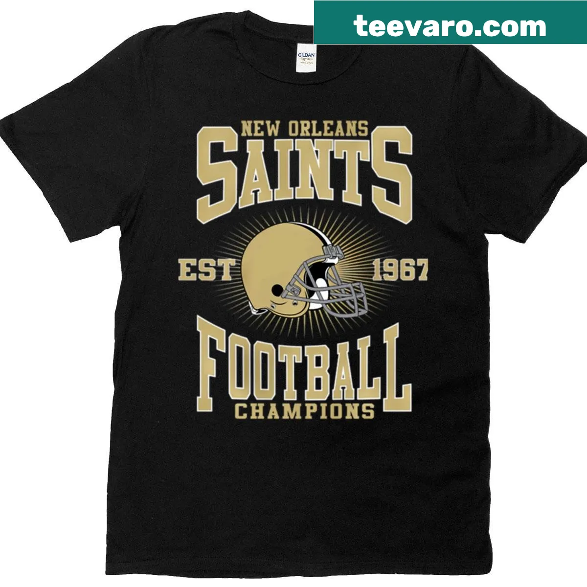 New Orleans Saints t-shirt with artistic logo design — on a men's t-shirt