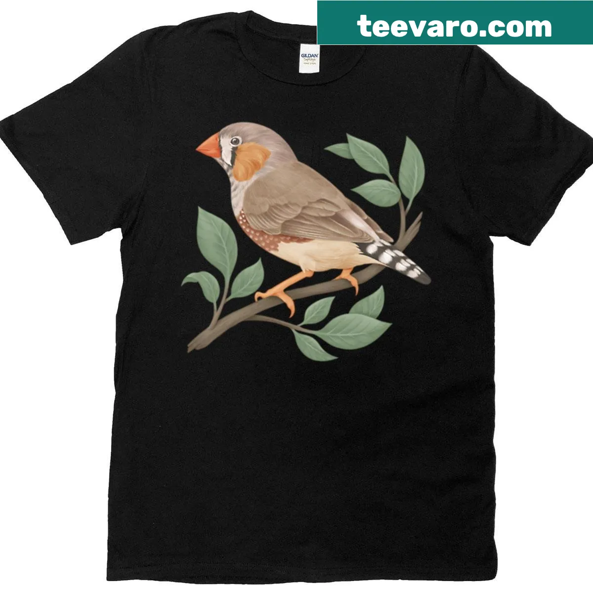 T-shirt with an illustration of an Australian zebra finch — on a men's t-shirt