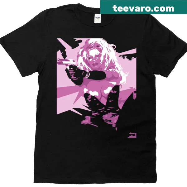 Barbwire art inspired by Pamela Anderson on a t-shirt.