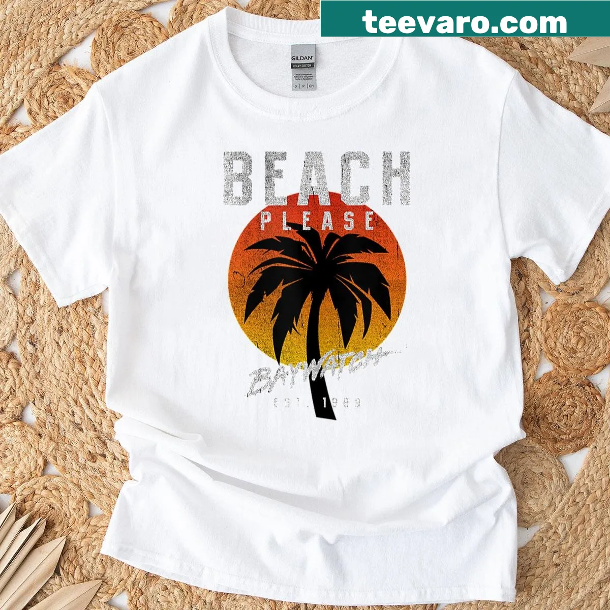 Beach Please text graphic T-shirt — on a men's t-shirt