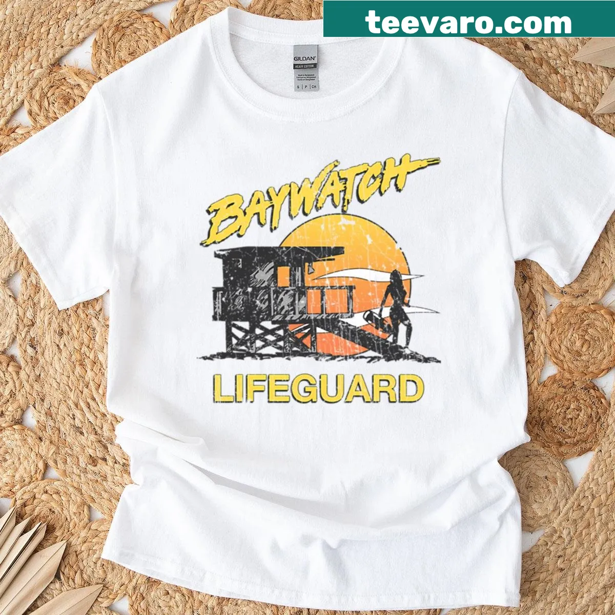 Oversized T-shirt inspired by Baywatch lifeguard theme. — on a men's t-shirt