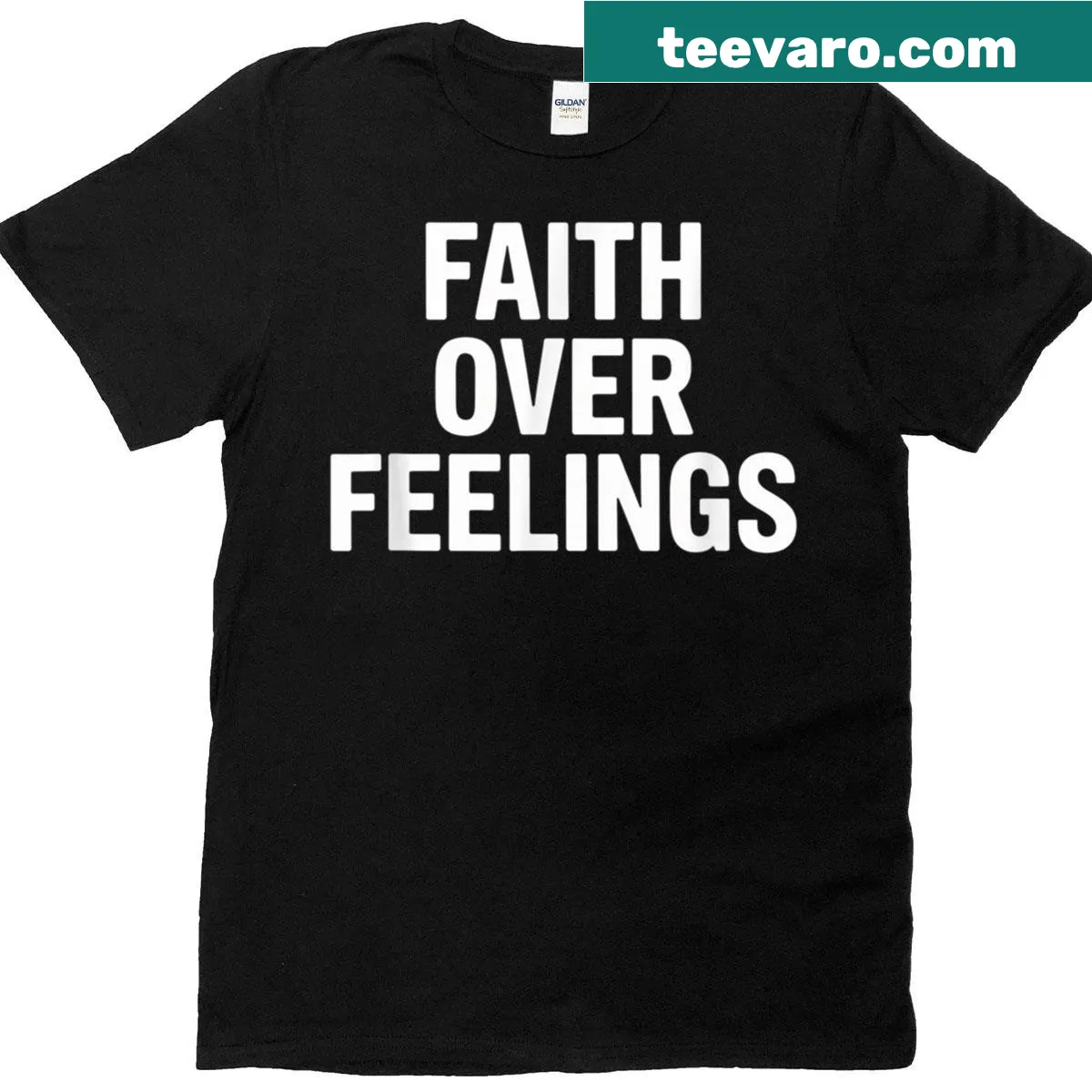 Typography design promoting faith over feelings on a t-shirt — on a men's t-shirt
